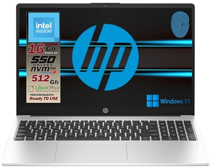 HP 250 G10 Notebook portatile Silver, RAM 16GB, SSD 256GB, Display FullHD 15.6, nuovo processore Intel N200 4 Core da 3,7 GHz, tastiera retroilluminata, fingerprint, Win 11 Pro, pronto All'uso, Ita