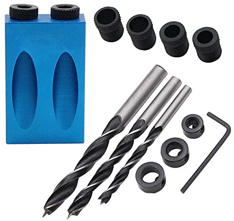 14Pcs Pocket Hole Jig, 15 Degree Dowel Drill Joinery Kit Hole Screw Jig with 6/8/10mm Drive Adapter for Woodworking Angle Drilling Holes, Carpenters Woodwork Guides Joint Angle Carpentry Locator