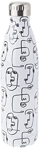 H&H Botella térmica de acero inoxidable 18/10 sin BPA, botella de agua reutilizable, para adultos y niños, termo de metal para bebidas calientes o frías con diseño estampado, 750 ml, Blanco/Negro