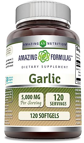 Amazing Formulas Garlic Supplement | 50 Mg Concentrate (100:1) | 5000 Mg Equivalent | 120 Softgels | Non-GMO | Gluten-Free | Made in USA
