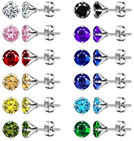 feilok 12 par 8 mm unisex örhängen för män färgglada knoppörhängen herrörhängen kit rostfritt stål örhängen set smycken piercingar för man kvinna
