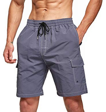 Tansozer Badbyxor för Män Snabbtorkande Strandshorts Sommar Boardshorts med Fickor Vattentäta Simshorts Män Sommar Badshorts Herr Simbyxor med Kompressionsfoder Grå 2XL