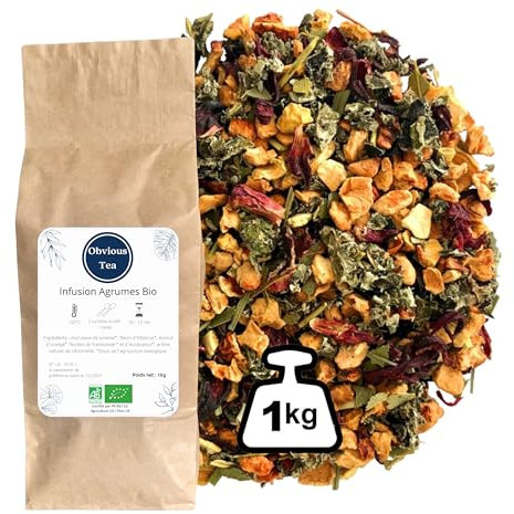 Infusion Agrumes Bio - Infusion Vegan aux Fruits, en Vrac, 100% Naturel, Sans OGM - Agriculture Biologique - Fabrication Française - Sachet 1 kg (500 Tasses)