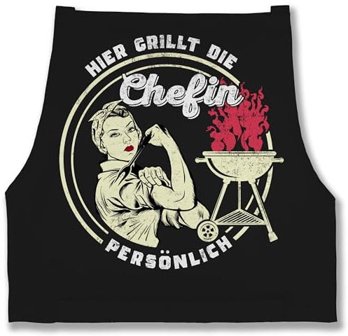 Shirtracer - Schürze - Grillschürze Damen 1 - Hier grillt die Chefin persönlich - Lustiges Grillzubehör Frauen