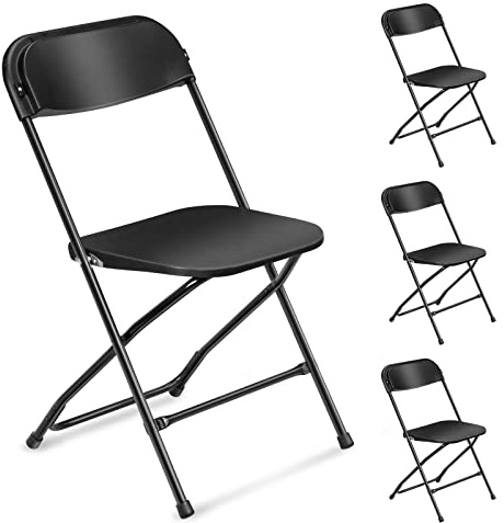 LEADZM Klappstühle 4er-Set,Gartenstuhl Klappbar,Tragbare Bürostuhl,Metallgestell aus Stahl, bis 158 KG, Geeignet für Partys, Hochzeiten, Picknicks,Campingstühle,Drinnen und Draußen,Schwarz