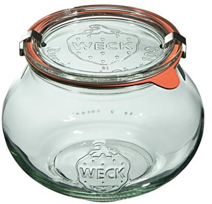 Weck Deko-Glas 1062 ml 4 Stück zum Einmachen von Konserven, Säften, luftdichtes Aufbewahren von trockenen Zutaten | Glas mit Deckel, Dichtung und 2 Verschlüssen