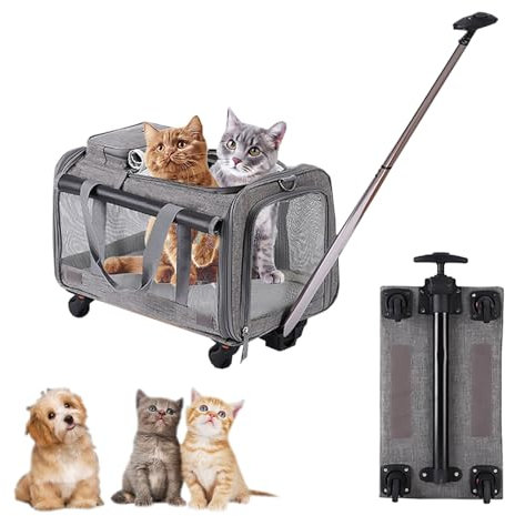 Pucaru Große, Geräumige Haustier-Ausflugstasche, Katzen-/Hundetransporter mit Rädern, Geräuschlos und Atmungsaktiv, zum Wandern und Camping