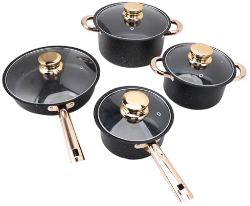 Juego de Utensilios de Cocina de Acero Inoxidable con Revestimiento de Piedra Maifan, Antiadherente, Apto para Inducción, Diseño Martillado, Resistente Al Calor y a la Abrasión,