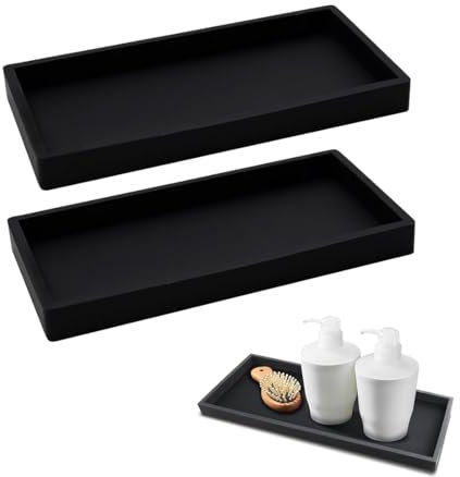KGDUYC Kosmetiktabletts Schwarzes Badezimmer-Tablett, Schminktablett-Organizer, dekorative rechteckige Badezimmer-Schmuckaufbewahrung für Papierhandtücher, Kerzen, Handtücher. (zwei Stück)