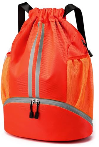 Veki Mochila Deportiva Cuerdas para Mujer Hombre, Bolsa de Cuerdas, Rojo | Bolsa de Deporte Cordón con Compartimento de Zapatos, Bolso de Fútbol, Gimnasio Mochila para Senderismo, Viaje, Playa