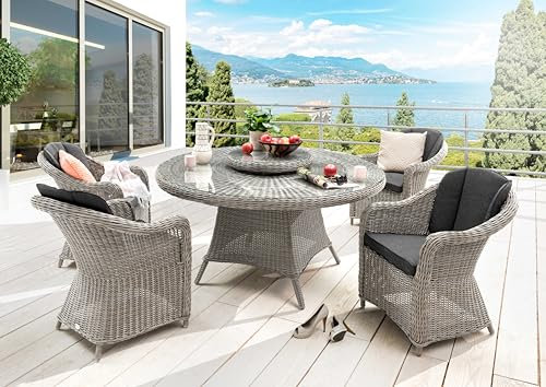Destiny Sitzgruppe Malaga Luna 4 Sessel + Tisch Ø150x75cm + Drehteller, Vintage weiß