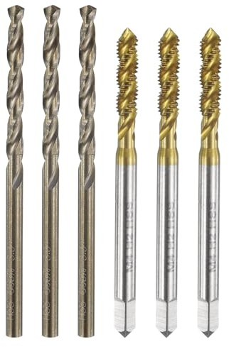 QUARKZMAN Gewindebohrer Set, 3 Stück M4 x 0,7 Metrische Spiralnuten Gewindeschneidbohrer & 3 Stück 3,3mm Spiralbohrer, Titanbeschichtet/Röstgelb HSS 6542/M35 HSS CO