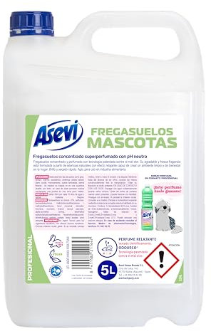 Asevi - Fregasuelos Mascotas Concentrado con Tecnología Patentada contra el Mal Olor | Limpiasuelos Perfumado con PH Neutro para Todo Tipo de Suelos - Formato Profesional 5 Litros