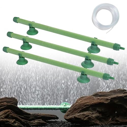 ASOFTY 3 Stück Aquarium Luftstein mit 2M Schlauch, Aquarium Sauerstoff Blasenstreifen mit Saugnapf, Aquarium Luftausströmer Stab, Aquarium Sauerstoffstein Felsen