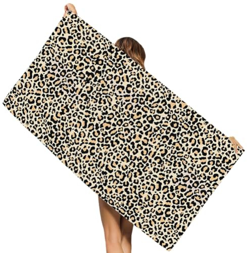 SYTTNUM Telo da Spiaggia con Stampa Leopardo, Leopardo Telo Mare, Telo da Spiaggia a Stampa Animale, Adatto ad Adulti e Bambini per il Nuoto Fitness in Spiaggia, 75 * 150cm
