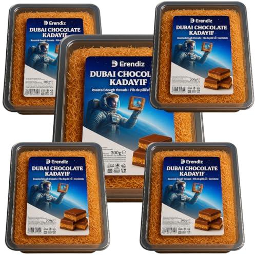 Pufai, Pelo de ángel Kadayif tostado crujiente (hilos de masa) – Ideal para chocolate Dubai, como aderezo de cereales – yogur, 200 gramos, 5 unidades
