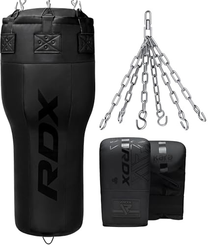 RDX Angle Sac de Frappe, Fabriqué en Cuir Maya Hide Lourd Boxe Punch Bag avec Gants pour Muay Thaï MMA Arts Martiaux Sparring Punching Kickboxing D’entraînement, Hommes Femmes Domicile Gym Fitness