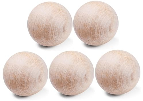 Xoeryoy 5pcs Holzkugeln 2 Zoll Naturhandwerksbällchen Leicht & leicht zu kontrollieren Wiederverwendbare Feldhockeyball für Ice Street Hockey Play Drills DIY Craft Projects