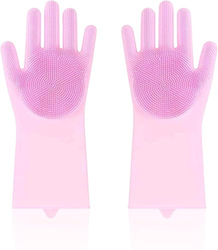 HLMYER Dog Washing Gloves,Dog Bath Brush,Silicone Pet Grooming Gloves Hair Removal,Multifunction Pet Grooming Gloves Pet Gloves with Teeth,for Cat Dogs Bath Massage Cleaning Brush Hair Care(Pink)