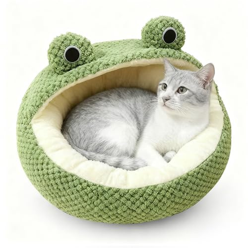 KBIBCK Frosch Katzenbett, 40 cm Katzenhöhle Katzenbett, Waschbar Katzen Bettchen, für den Winter, Warm und Süß, Rutschfester Boden, Haustierbett Tierbett für Katzen und Kleine Hunde