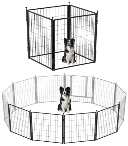 PETREEK Dog Playpen Add-on 36 inch 4 Panels for Indoor & Outdoor Use – Heavy-Duty Metal Pet Fence with Ground Stakes, Rounded Ball Tops for Safety, Stable & Foldable Design, Easy to Assemble