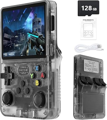 Gziztx Console di gioco portatile retrò R36S: oltre 21.000 giochi classici, schermo IPS da 3,5, memoria da 64 GB/128 GB, dispositivo di gioco portatile Linux (128G-Nero)
