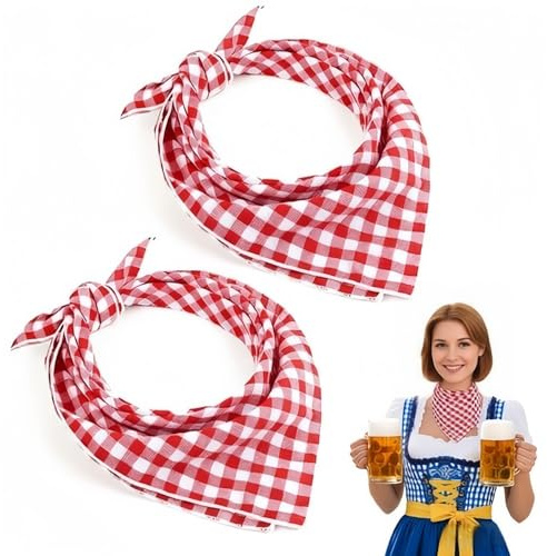 KIQAWEE 2 Stück Oktoberfest Trachtentuch, Kariert Dreieckstuch, Oktoberfest Herren Outfit Accessoires, Dreieckstuch Damen Oktoberfest Outfit Damen
