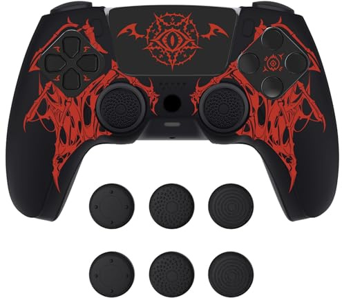 PlayVital Cover Custodia Skin per ps5 Controller, Adatto per Base Ricarica | Silicone Case, Grip Antiscivolo, 6 Copri Levette Analogiche per ps5 Joystick, Adesivi Touchpad, Sigillo delle Ali Rosso