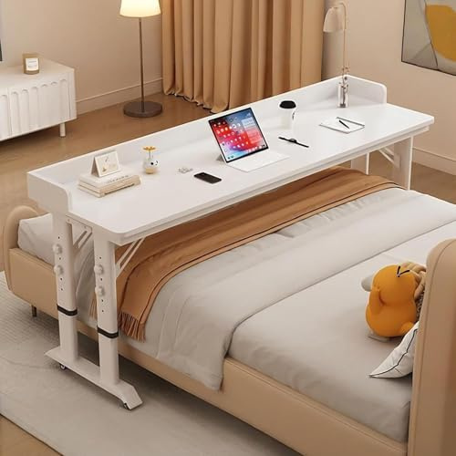 GUAWJRZDP Höhenverstellbarer Betttisch mit Rollen, Fahrbarer Überbetttisch, Laptop-Tisch Für Das Bett mit Ablage, Mobiler Betttisch Für Das Home-Office(Wit,140cm/55.1'')