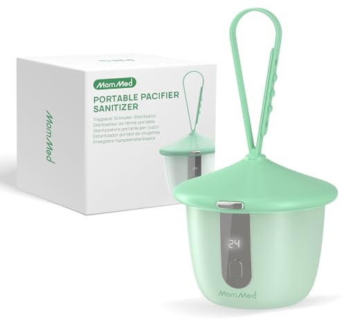 MOMMED UV-C Schnuller Sterilisator Tragbar, Schnullerbox mit 6 LED, Baby Schnuller Reiniger, Sterilisation in 1 Minuten, USB-C Wiederaufladbar, Schnuller Sterilisator für Zuhause und Reisen, Grün