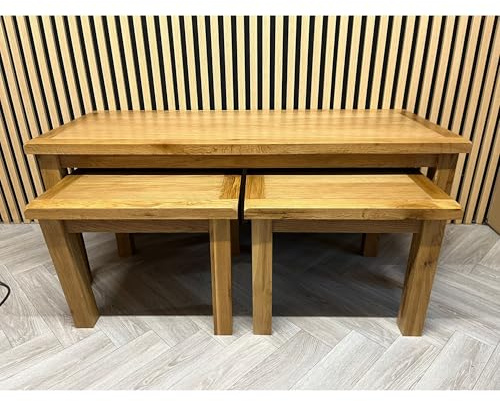 Oakcroft Long Nest of 3 Tables – Rustic Nesting Side Tables – Easy Assembly