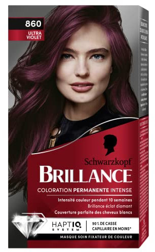 Schwarzkopf - Brillance - Coloration Cheveux Permanente Intense - Eclat Diamant - Couverture Parfaite des Cheveux Blancs - Masque Soin Fixateur de Couleur - Ultra Violet 860