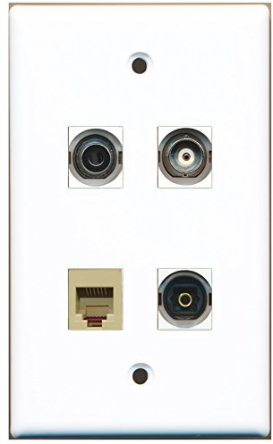 RiteAV Wandplatte mit 1 Port RJ11 RJ12, 1 Port Toslink, 1 Port 3,5 mm, 1 Port BNC, Beige