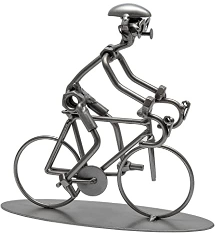 STEEMO Original Schraubenmännchen Figur: Radfahrer Rennrad - Fahrrad Geschenk Metall-Deko, Handarbeit, Stahl, grau 21x6x20 cm