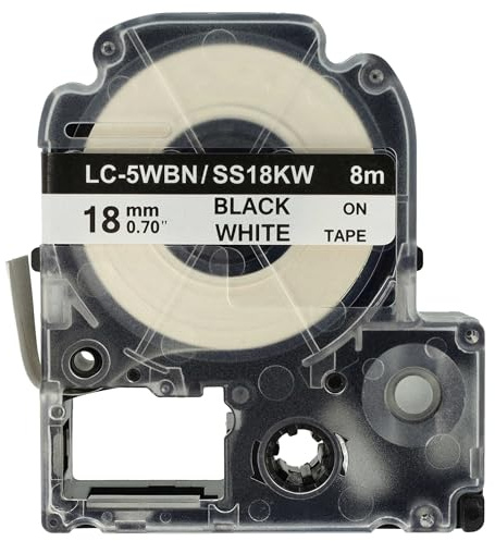vhbw cinta de escritura compatible con Epson LabelWorks LW-700, LW-400, LW-500, LW-900P impresora etiquetas 8m x 18 mm negro a blanco - Reemplaza SS18KW, LC-5WBN