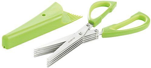 Mastrad F24418 Ciseaux à Herbes 5 Lames avec Support Magnétique Inox Vert 8,3 x 2,5 x 23,9 cm