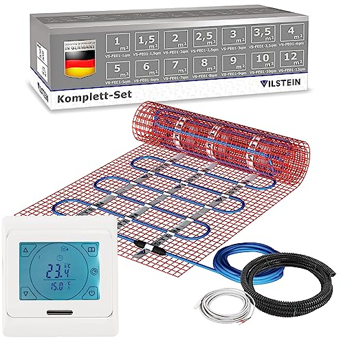 VILSTEIN® Elektrische Fußbodenheizung [150W/m²] - Bodenheizung Elektrisch geeignet für Laminat, Fliesen & mehr - Elektro Fussbodenheizung - Elektrische Heizmatte Fußboden - (2x0.5m - 1qm)