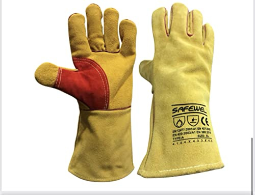 Premium Leather Heavy Duty Welding Welders Gardening Gardeners Gloves Gauntlet Heat Resistant Fire place BBQ Stove Oven - kevlar - SEE OFFERS!!