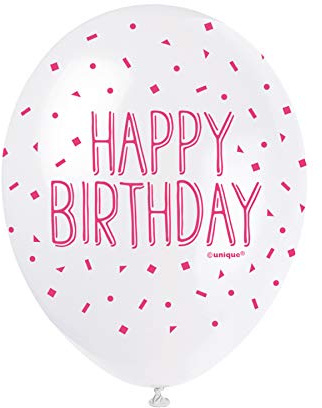 Happy Birthday Pink Latex Balloons (30cm) Pack of 5 - Celebration Balloons for Parties & Events