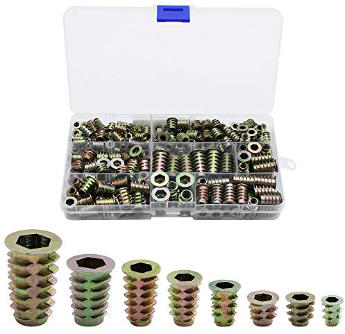 230 Pezzi Dadi Esagonali in Lega di Zinco Dado di Inserto Filettato Legno Kit Assortimento M4 M5 M6 M8 Utilizzato per Assemblare Bachelite Noce e la Maggior Parte dei Mobili in Legno