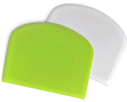 ALLTOP Bowl Spatula & Bench Scraper,Flexible Plastic Multipurpose Kitchen Pastry Cutter Tool,Food Scrappers for Bread Dough Baking Cake Fondant Icing,Set of 2 Pieces - White,Green