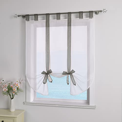 ESLIR Raffrollo mit Schlaufen Raffgardinen Voile Gardinen Küche Bindegardine Transparent Schlaufenrollo Vorhänge Modern Grau BxH 100x140cm 1 Stück