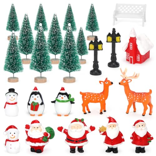 Bluelves 24 Stück Weihnachten Miniatur Ornamente, Kleine Weihnachtsfiguren,Mini Xmas Style Figuren Weihnachtsdeko,Tischdeko Weihnachten Weihnachtsmann Schneemann Elch Schneekugel Figur