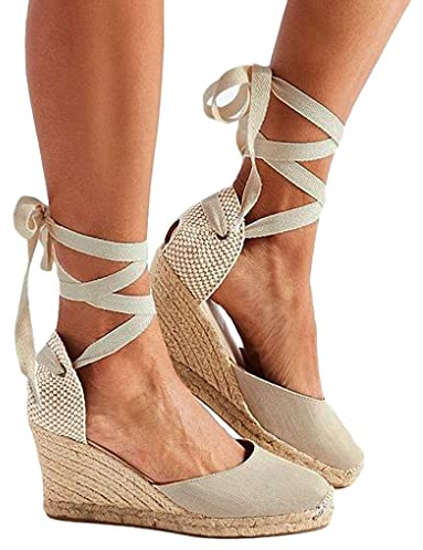 Onsoyours Sandali Donna Moda Espadrillas con Cinturino Romani Testa Tonda Dolce Casual Zeppa Piattaforma Eleganti Estivi Spiaggia Sandals Beach Scarpe A Beige 36 EU