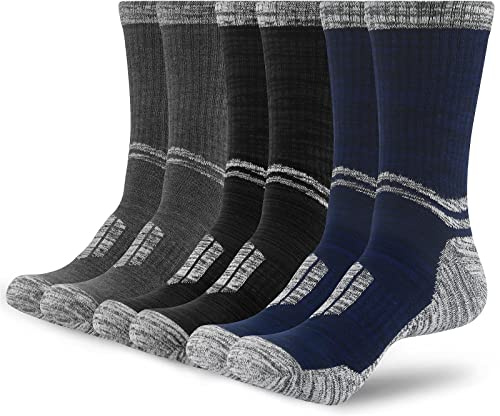 Ouhos Men's Thermal Hiking Socks - Cushioned, Anti-Blister, 3 Pairs (Black, 9-12)