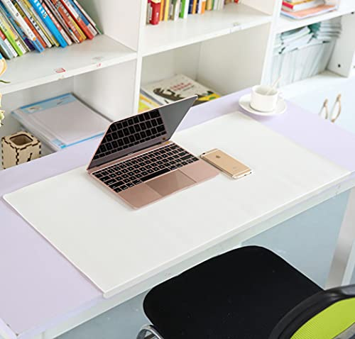 Schreibtischunterlage mit Kantenschutz, rutschfestes großes Mauspad mit Befestigungslippe, wasserdichtes PU-Leder Schreibunterlage für Computer Laptop, 80 x 40 cm, weiß