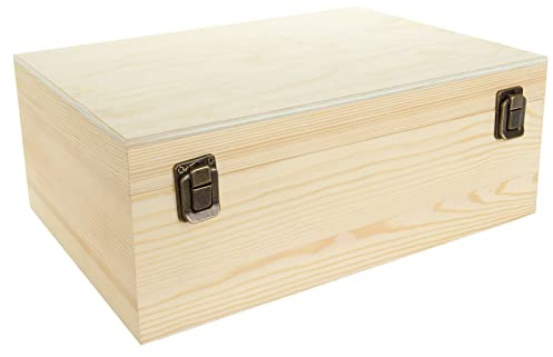 DAJAVE Unbearbeitete Holzbox, große Holzbox mit Klappdeckel und Frontverschluss, Kiefernholzbox für DIY, Bastelaufbewahrung und Hobbybedarf, 30,5 x 22,9 x 12,7 cm (L × B × H)