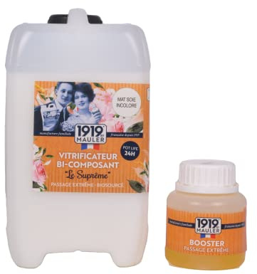 1919 by MAULER - Vitrificateur Biosourcé Bi-composant « Le Suprême » - Mat Soie Incolore - 2,5L - Anti-rayure, Tache et Usure - Pour Parquet Bois, Sol Stratifié, Liège, LVT | Formule sans Isocyanate Pot Life 24h - Idéal ERP, Bâtiments Publics - Manufacture Mauler depuis 1919