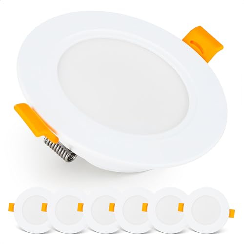 EMOS Exclusive Einbaustrahler LED Spots 230V, 5W, 500lm, 4000K Neutralweiß | Set 6x Downlight Spots Badezimmer, Wasserdicht IP54 | Einbaustrahler 230V, Rund Ø 95mm, Ultra Flach, Weiß
