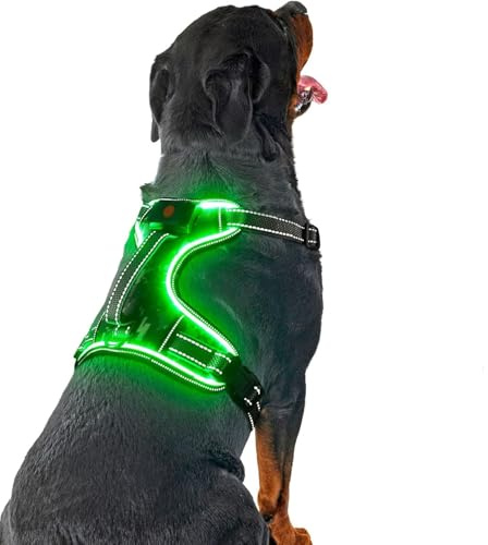 Lys upp hundsele inget drag LED-sele, flyktsäker vadderad upplyst och reflekterande väst som lyser i mörkret för medelstora hundar